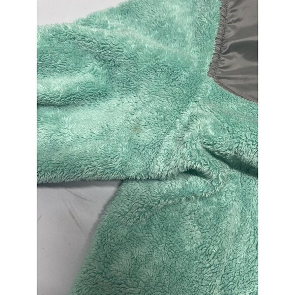 North Face Jacket Girls Large (14/16)  Light Green Gray Hooded Zip Fuzzy Fleece - Picture 13 of 13